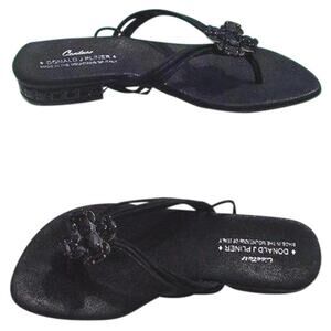 Donald Pliner Black Metallic Leather Shoe Sandal New Chunky Stones $285 NIB